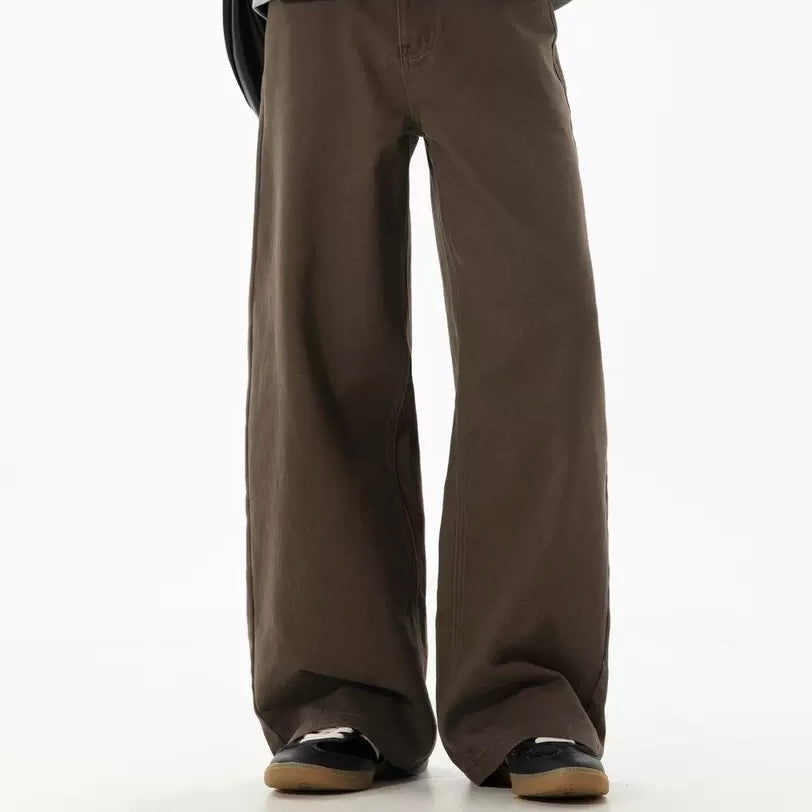 P0167 Twill Slightly Wide Loose Straight Casual Pant