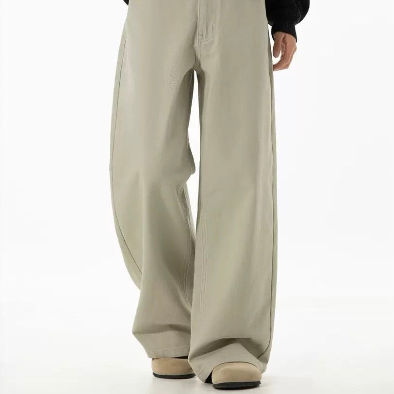 P0167 Twill Slightly Wide Loose Straight Casual Pant