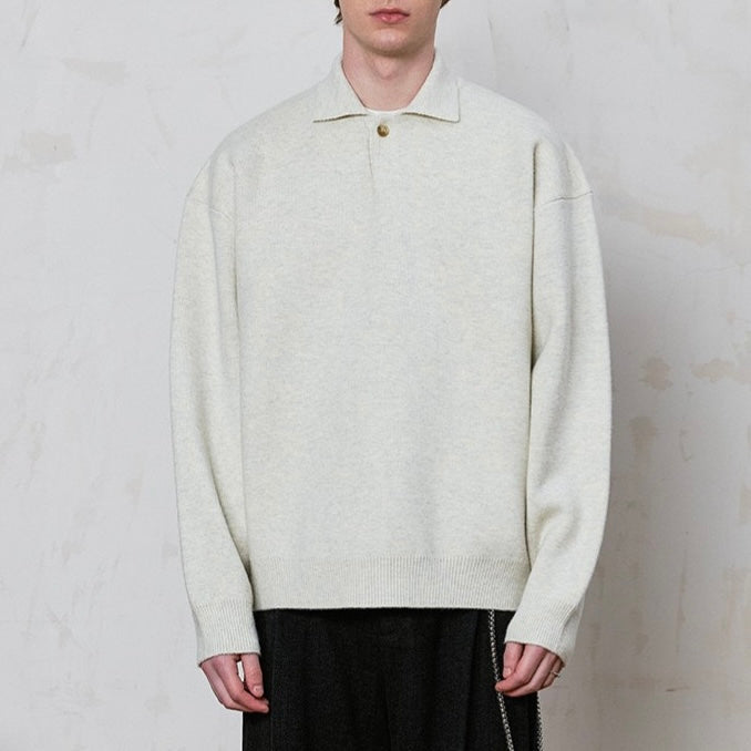 S0338 CSMY Trendy Solid Color Casual High Density Thick Loose Old Money Style Knitted Long-Sleeve Polo Shirt