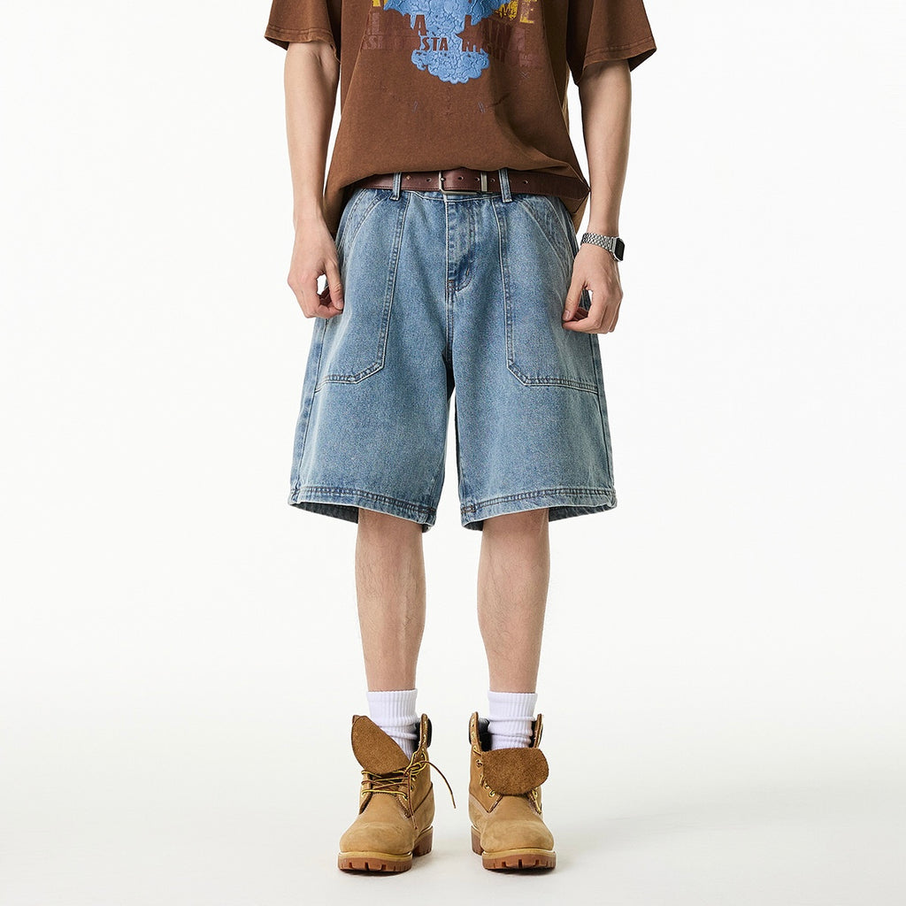 P0171 American Style Fashion Brand Retro Loose Ice Blue Denim Shorts