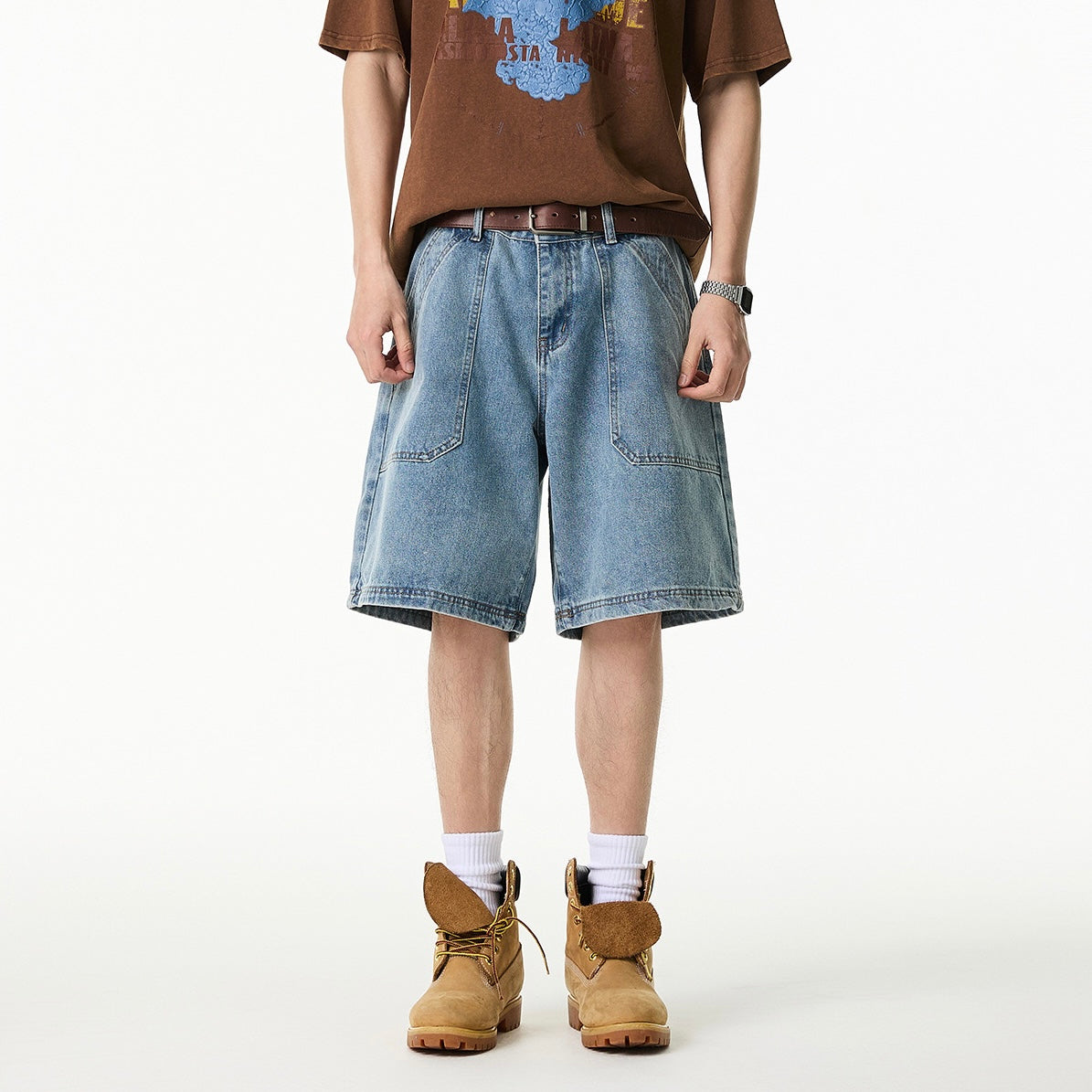 P0171 American Style Fashion Brand Retro Loose Ice Blue Denim Shorts