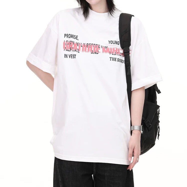 S0341 American retro letter print round neck short sleeve T-shirt