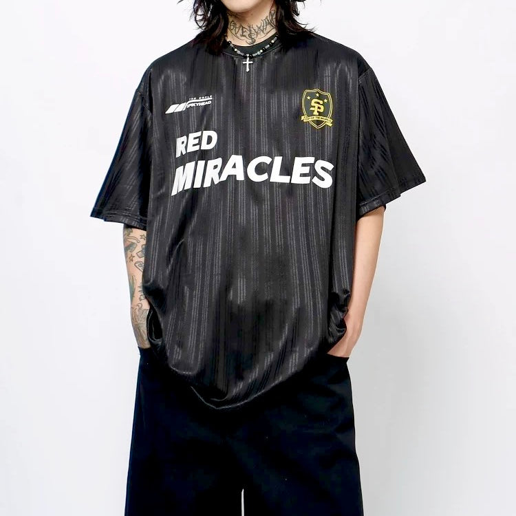 S0343 American retro loose letter design jersey T-shirt