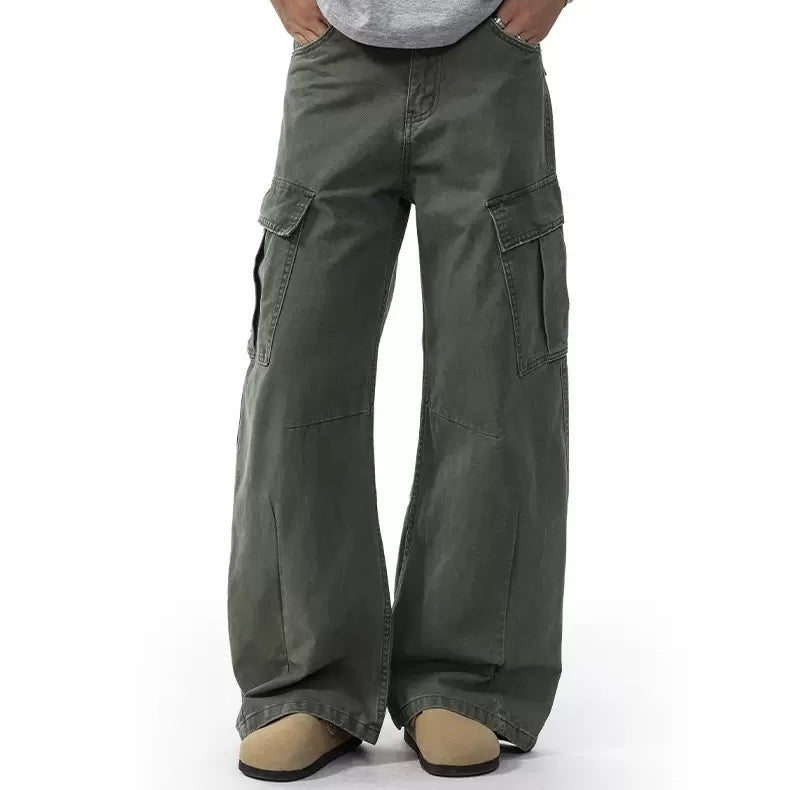 P0172 American Street Retro Deconstructed Scimitar Vibe Loose Straight Wide-Leg Cargo Pants