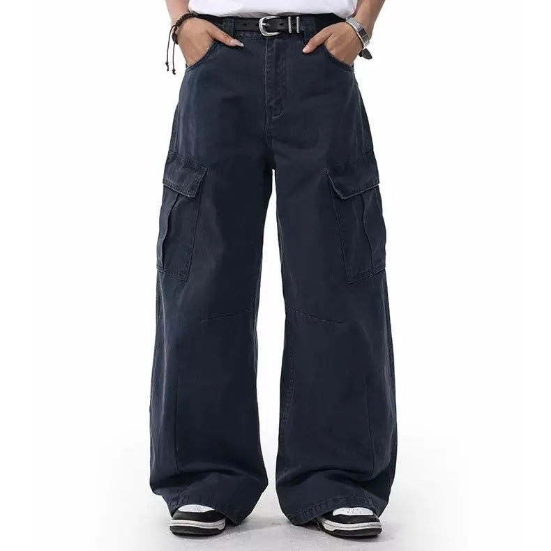 P0172 American Street Retro Deconstructed Scimitar Vibe Loose Straight Wide-Leg Cargo Pants