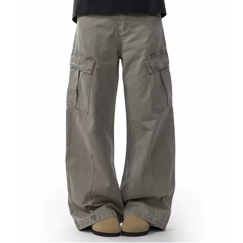 P0172 American Street Retro Deconstructed Scimitar Vibe Loose Straight Wide-Leg Cargo Pants