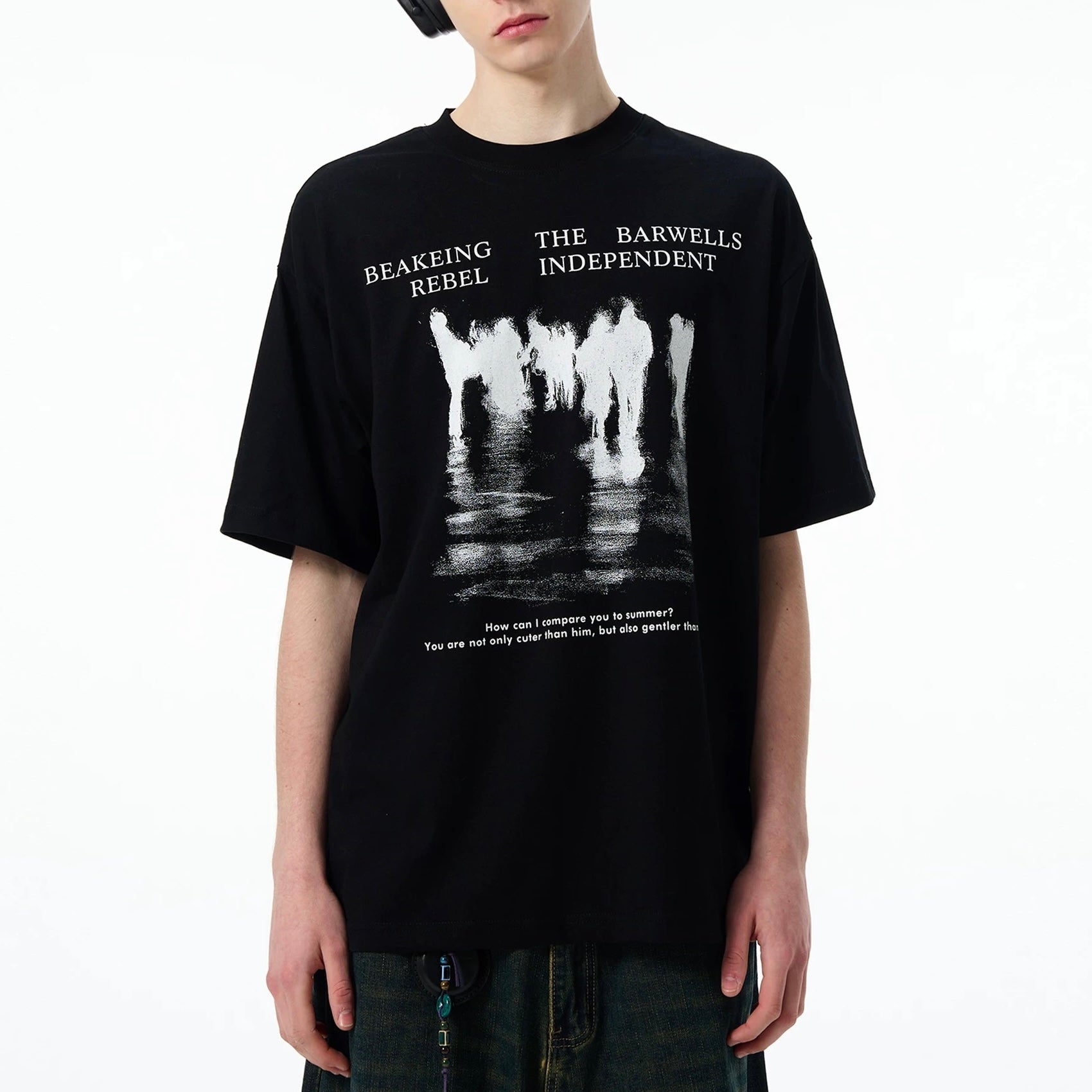 S0347 American Style Retro Simple Printed Loose Short Sleeve T-Shirt