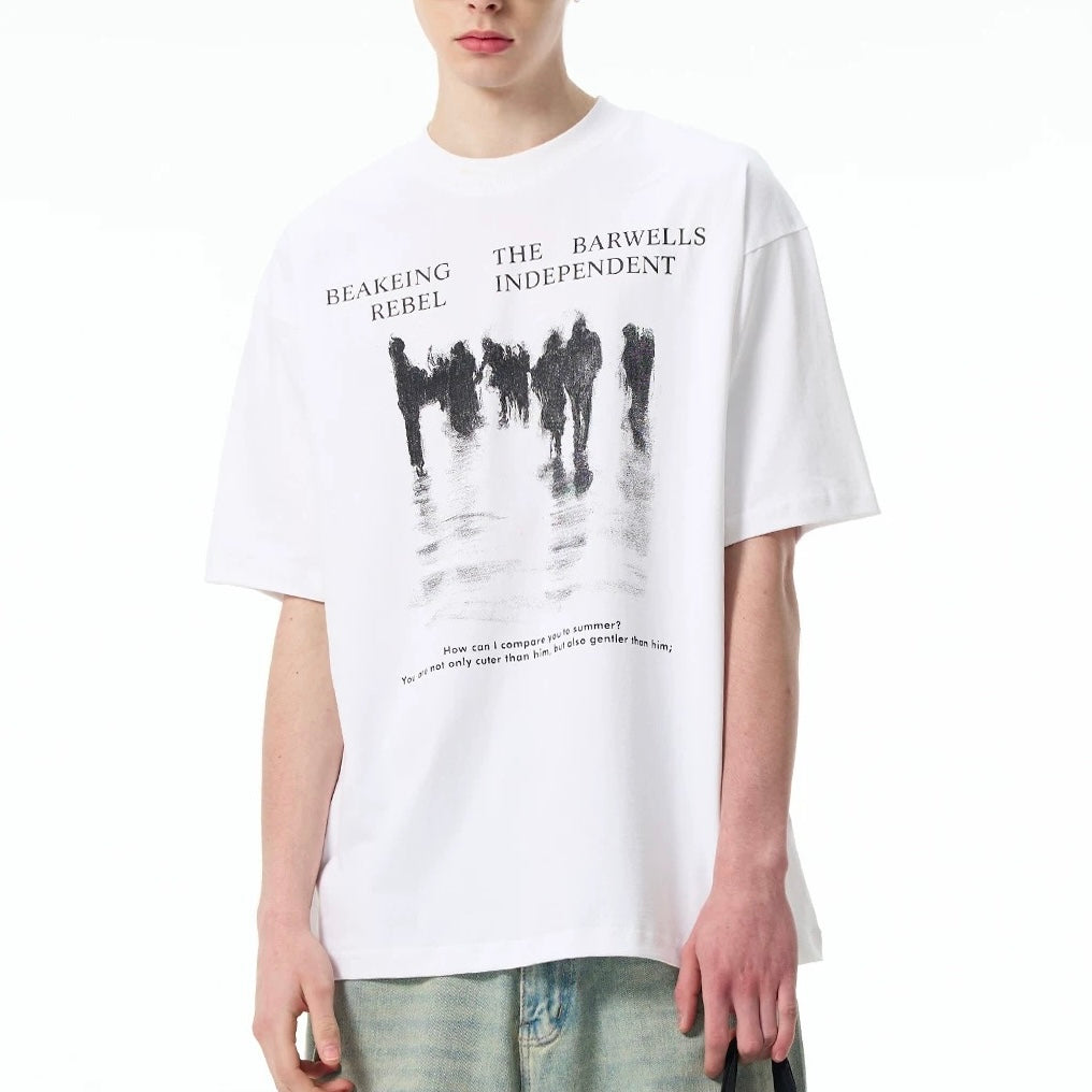 S0347 American Style Retro Simple Printed Loose Short Sleeve T-Shirt