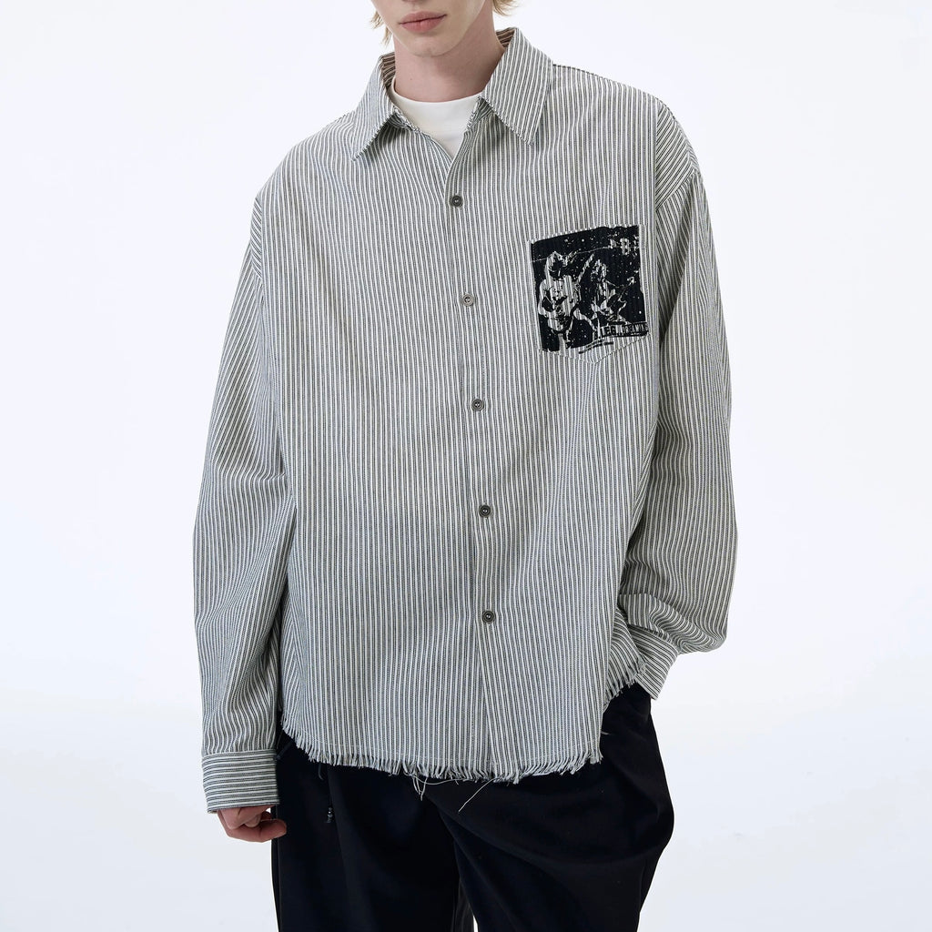 S0352 American retro abstract print striped long-sleeved shirt