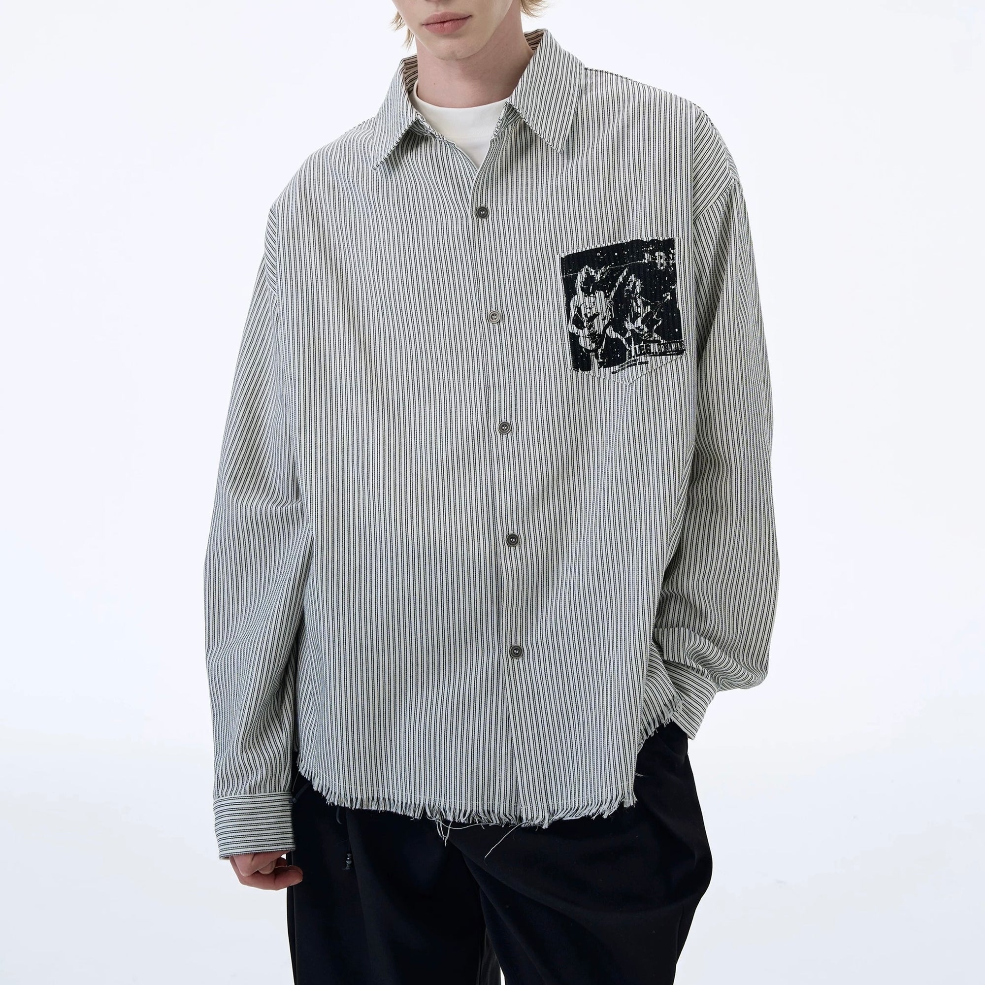 S0352 American retro abstract print striped long-sleeved shirt