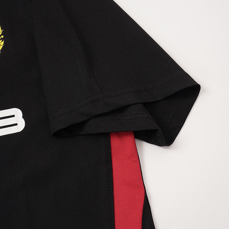 S0467 American street style color-blocked patchwork number and letter badge print crew neck short-sleeved T-shirt