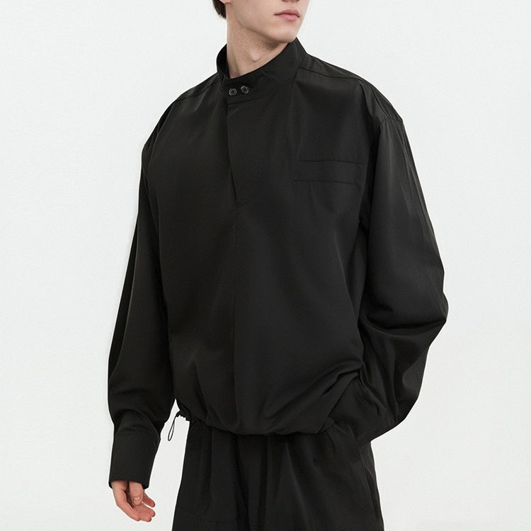 S0346 American-style short drawstring high-end half-zip stand-up collar loose pullover shirt