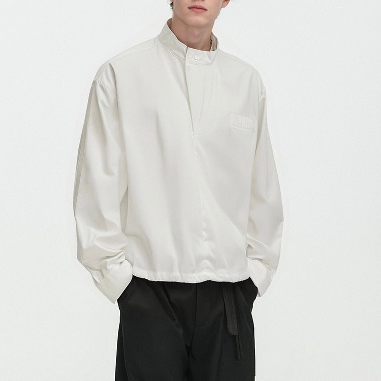 S0346 American-style short drawstring high-end half-zip stand-up collar loose pullover shirt