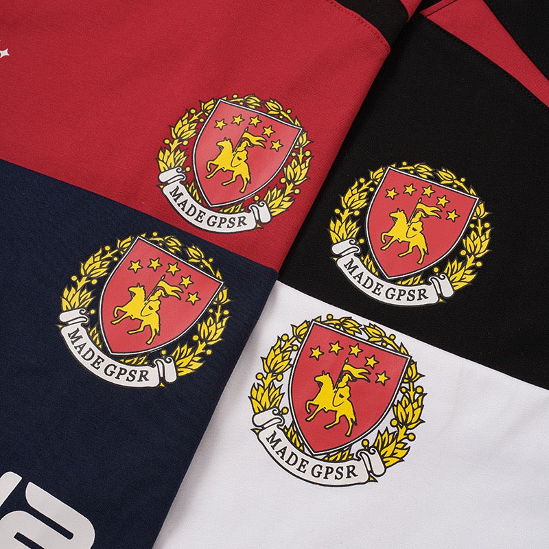 S0467 American street style color-blocked patchwork number and letter badge print crew neck short-sleeved T-shirt