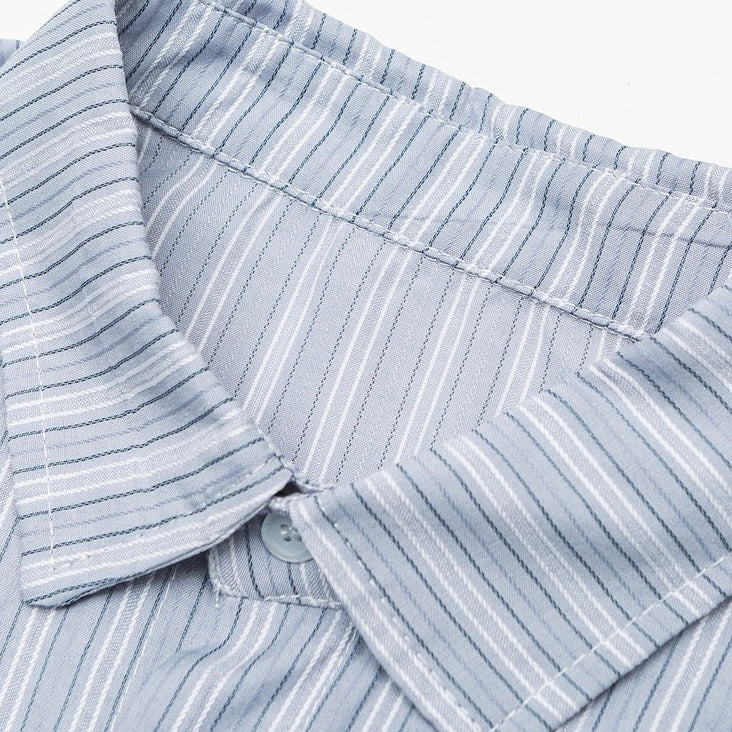 S0470 Japanese-style striped letter embroidered short-sleeved shirt