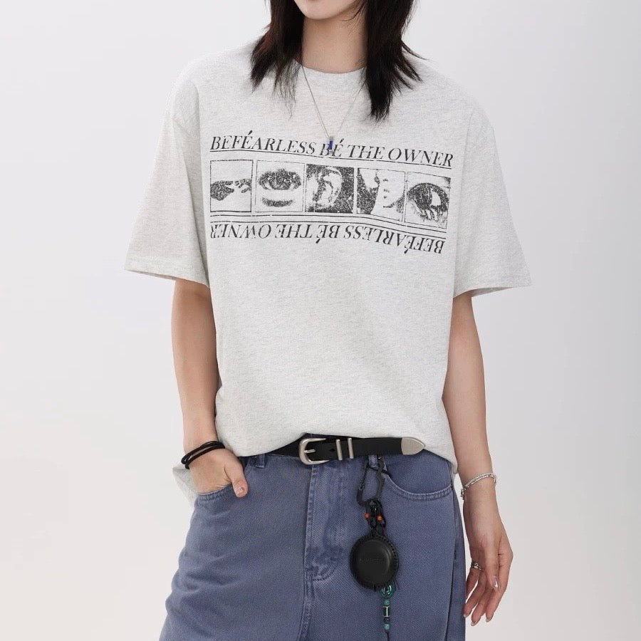 S0351 American Street Vintage Washed Old Design Loose High-end Sense Neutral Short-sleeved T-shirt