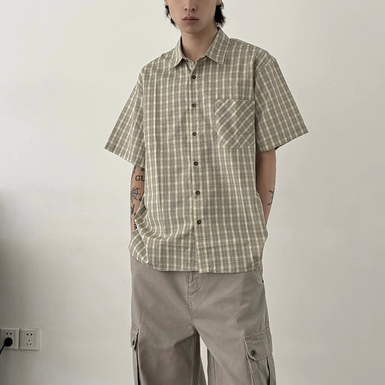 S0354 American retro plaid shirt, versatile, lazy, fashionable and trendy plaid shirt