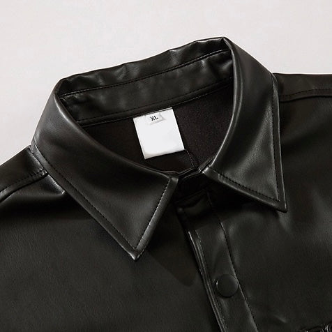 S0106 American vintage leather Oversize short shirt