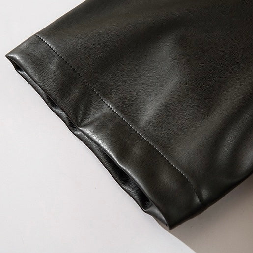 S0106 American vintage leather Oversize short shirt