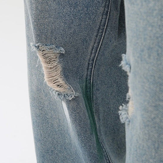 P0080 American style ripped graffiti design loose wide leg jeans