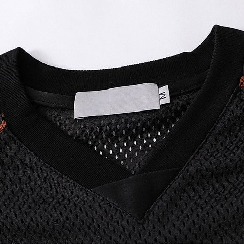 S0163 American retro mesh graffiti star print jersey style loose T-shirt