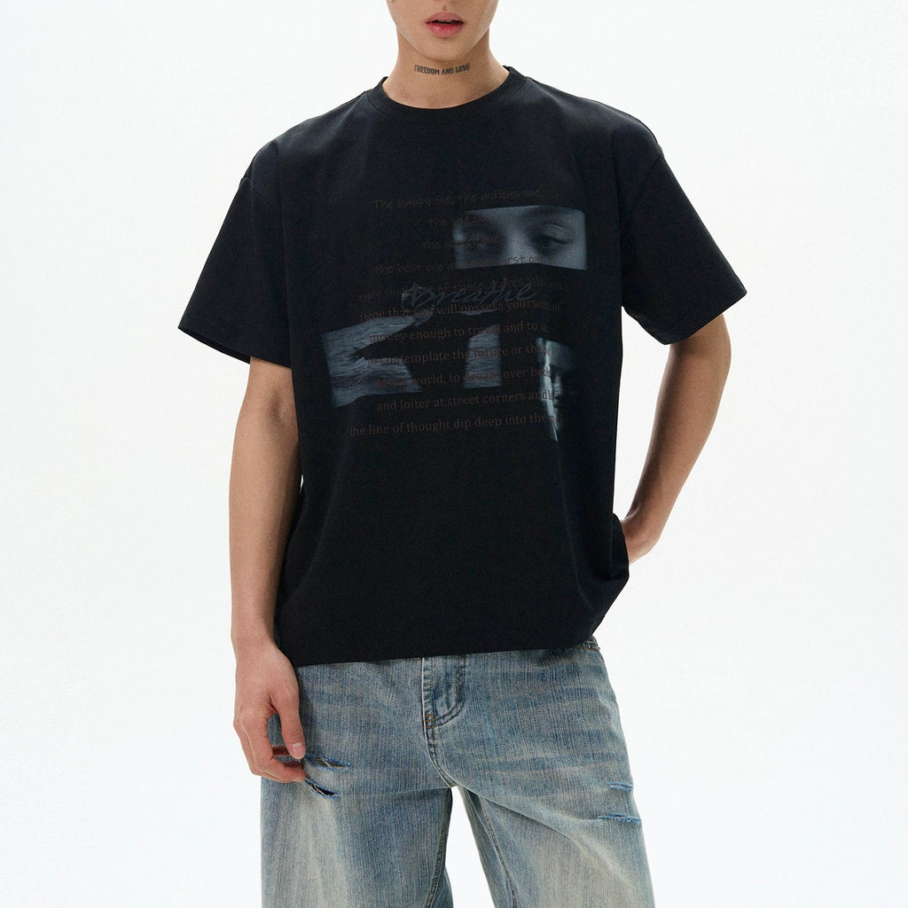 S0353 American niche design loose printed heavyweight T-shirt
