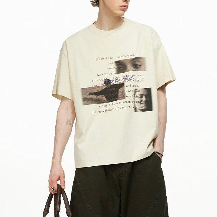 S0353 American niche design loose printed heavyweight T-shirt