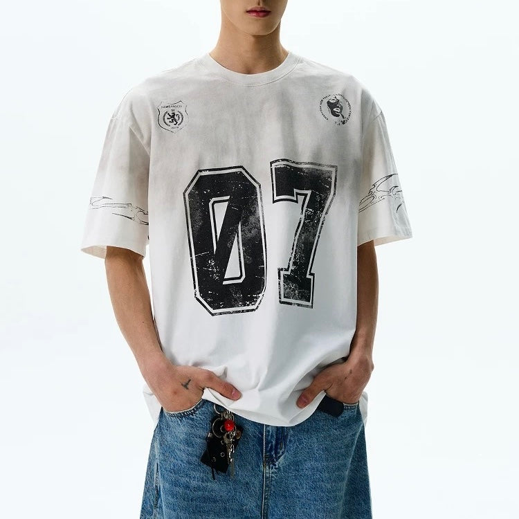 S0355 American niche design loose printed heavyweight T-shirt