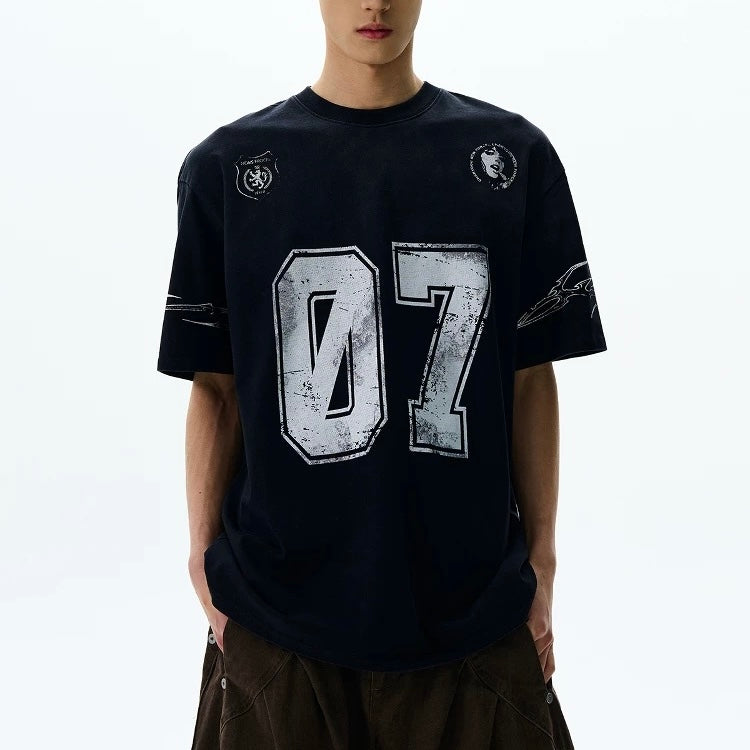S0355 American niche design loose printed heavyweight T-shirt