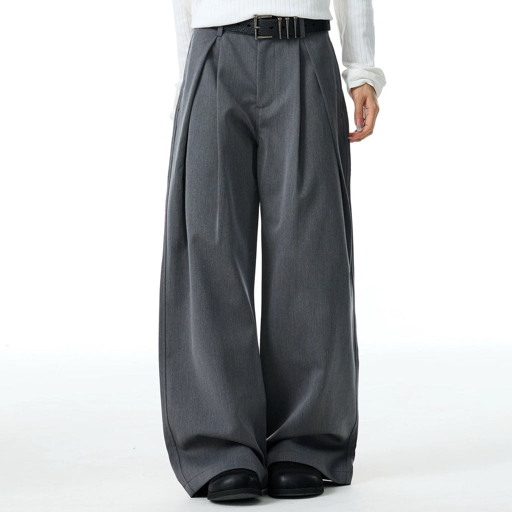 P0182 American-Style Vintage Drape Elegant Pleated Loose Three-Dimensional Trendy Slimming Wide-Leg Casual Trousers