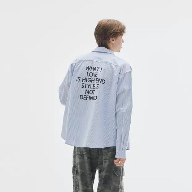 S0358 Japanese Cityboy Retro Striped Loose Casual Cotton Long-sleeved Shirt