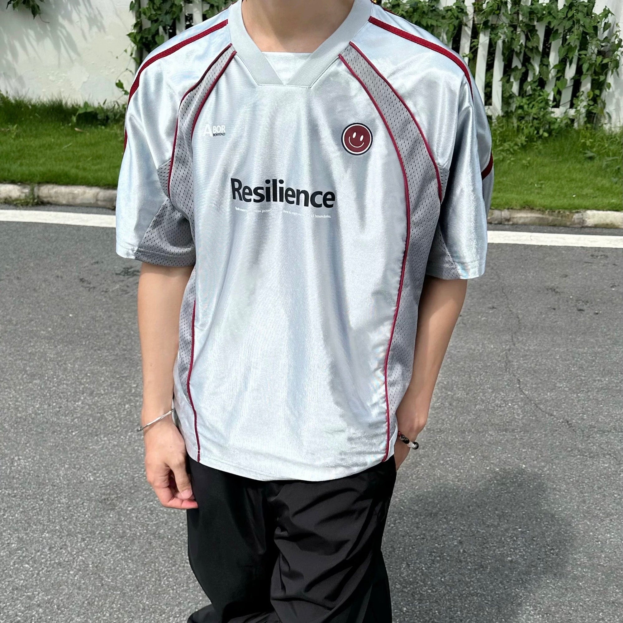 S0359 American style sports oversize V-neck spliced mesh quick-drying short-sleeved T-shirt