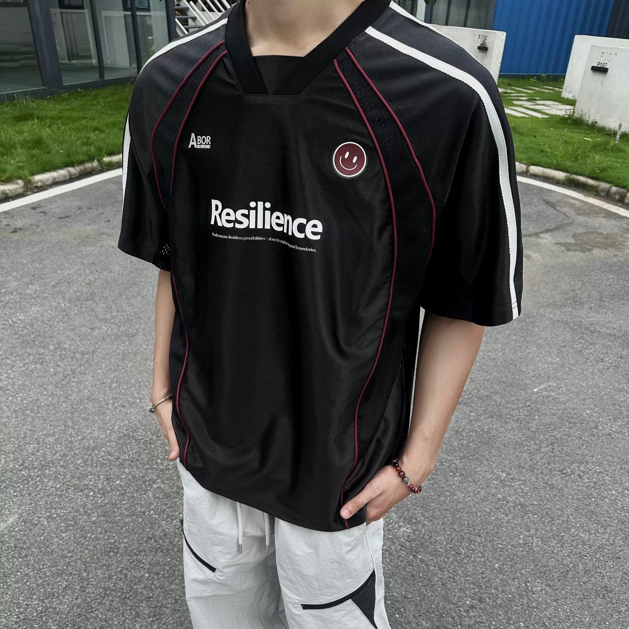 S0359 American style sports oversize V-neck spliced mesh quick-drying short-sleeved T-shirt