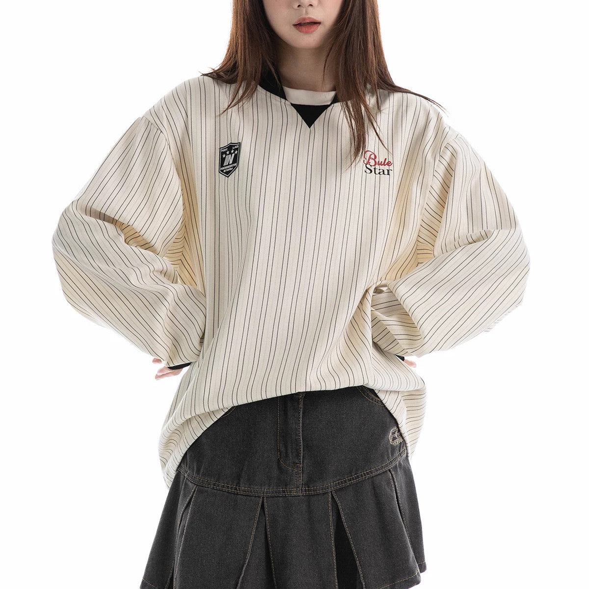 S0342 NotBrand Millennial Retro American V-neck Loose Striped Sports Jersey