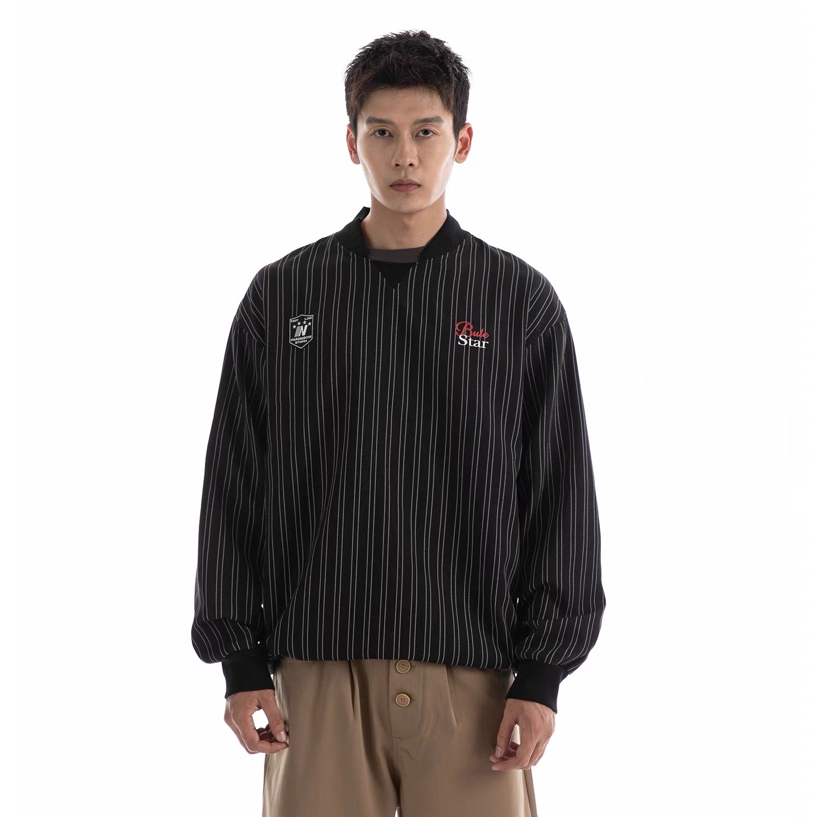 S0342 NotBrand Millennial Retro American V-neck Loose Striped Sports Jersey