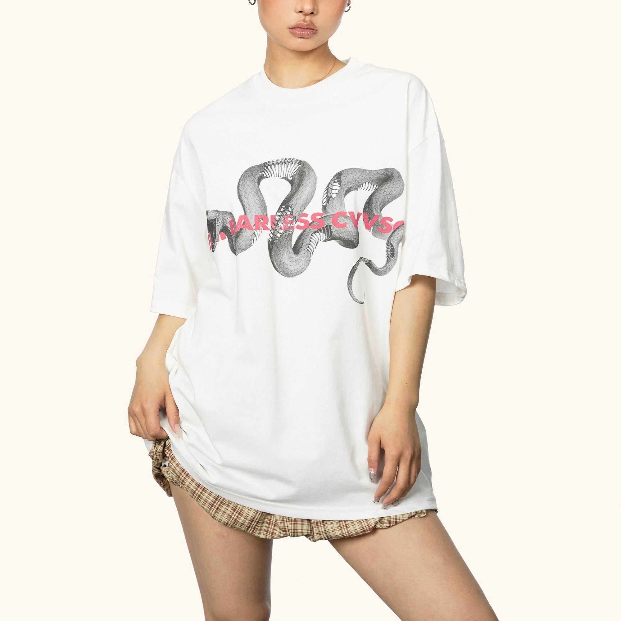 S0365 American Retro Washed Distressed Python Print Short-Sleeved T-Shirt