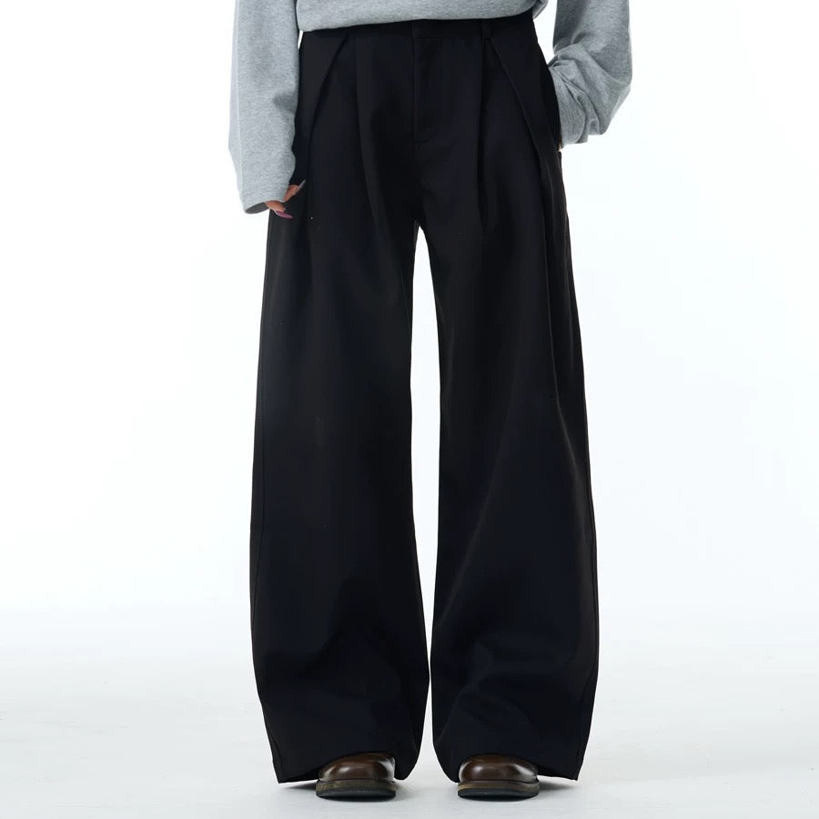 P0182 American-Style Vintage Drape Elegant Pleated Loose Three-Dimensional Trendy Slimming Wide-Leg Casual Trousers