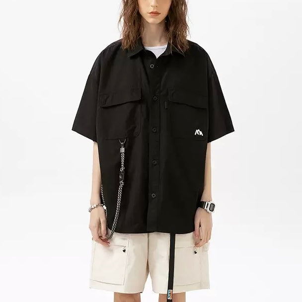 S0366 Outdoor Mountain Camping Style Jacket Vintage Work Shirt Loose Men's Short Sleeve Shirt