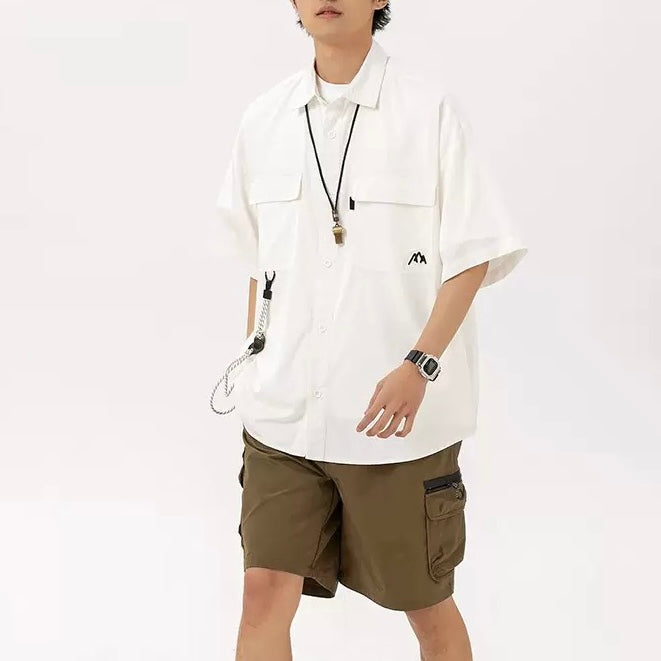 S0366 Outdoor Mountain Camping Style Jacket Vintage Work Shirt Loose Men's Short Sleeve Shirt