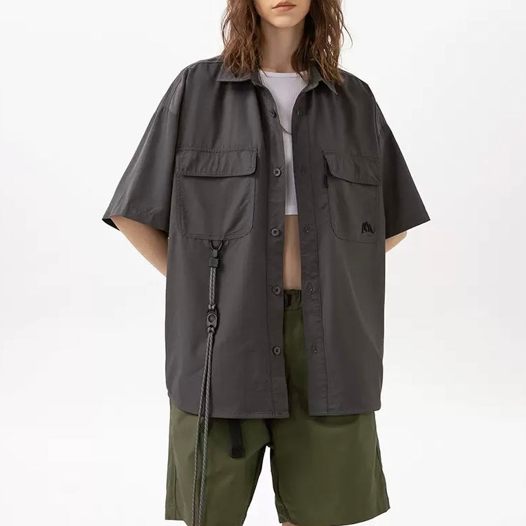 S0366 Outdoor Mountain Camping Style Jacket Vintage Work Shirt Loose Men's Short Sleeve Shirt