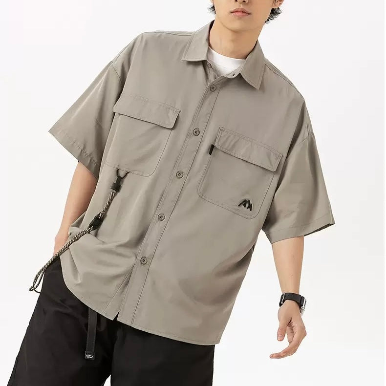 S0366 Outdoor Mountain Camping Style Jacket Vintage Work Shirt Loose Men's Short Sleeve Shirt