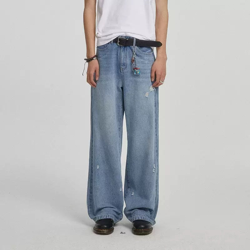 P0183 American Style Fashion New Retro Ripped Straight Jeans