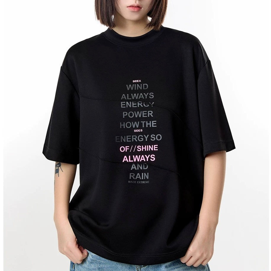S0371 America Style 250g Air Layer Base Printed Letter Crewneck Casual Short Sleeve T-Shirt