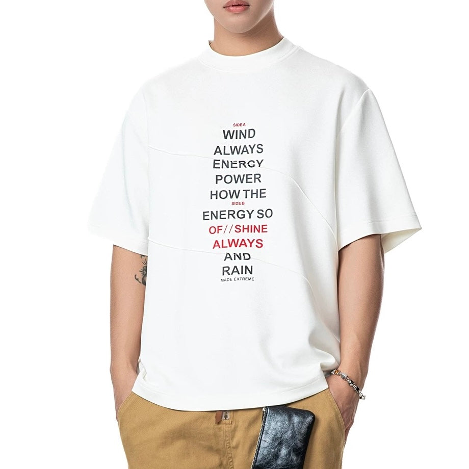 S0371 America Style 250g Air Layer Base Printed Letter Crewneck Casual Short Sleeve T-Shirt