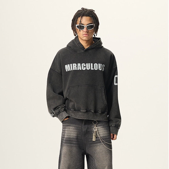 S0484 American-style boxy-fit acid-wash finish and graphic print sweatshirt