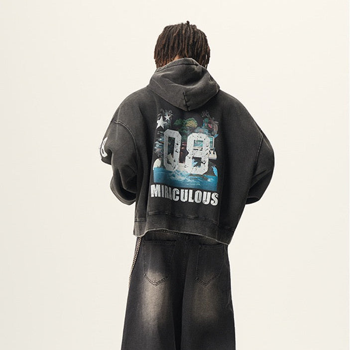 S0484 American-style boxy-fit acid-wash finish and graphic print sweatshirt