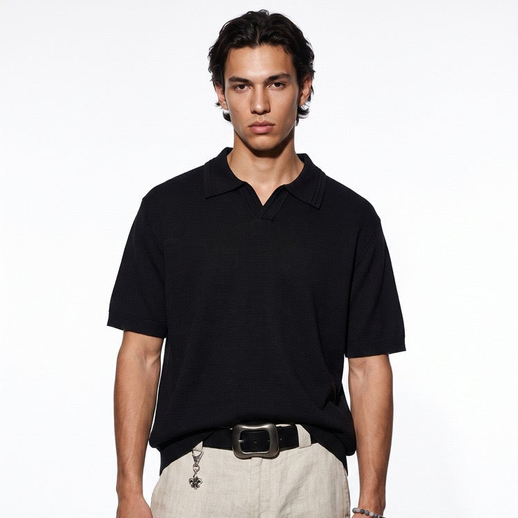 S0485 Old Money Style Short-Sleeve Knit Polo