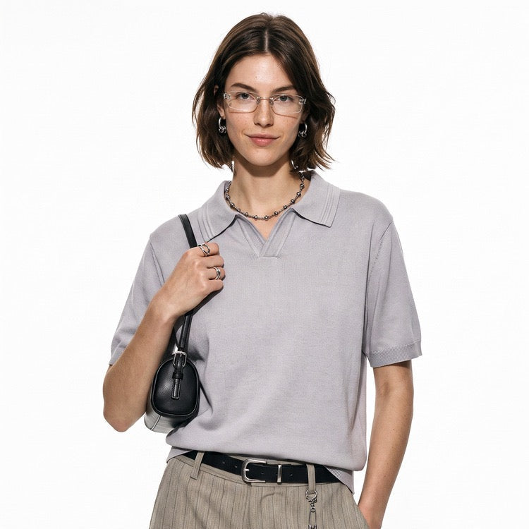 S0485 Old Money Style Short-Sleeve Knit Polo