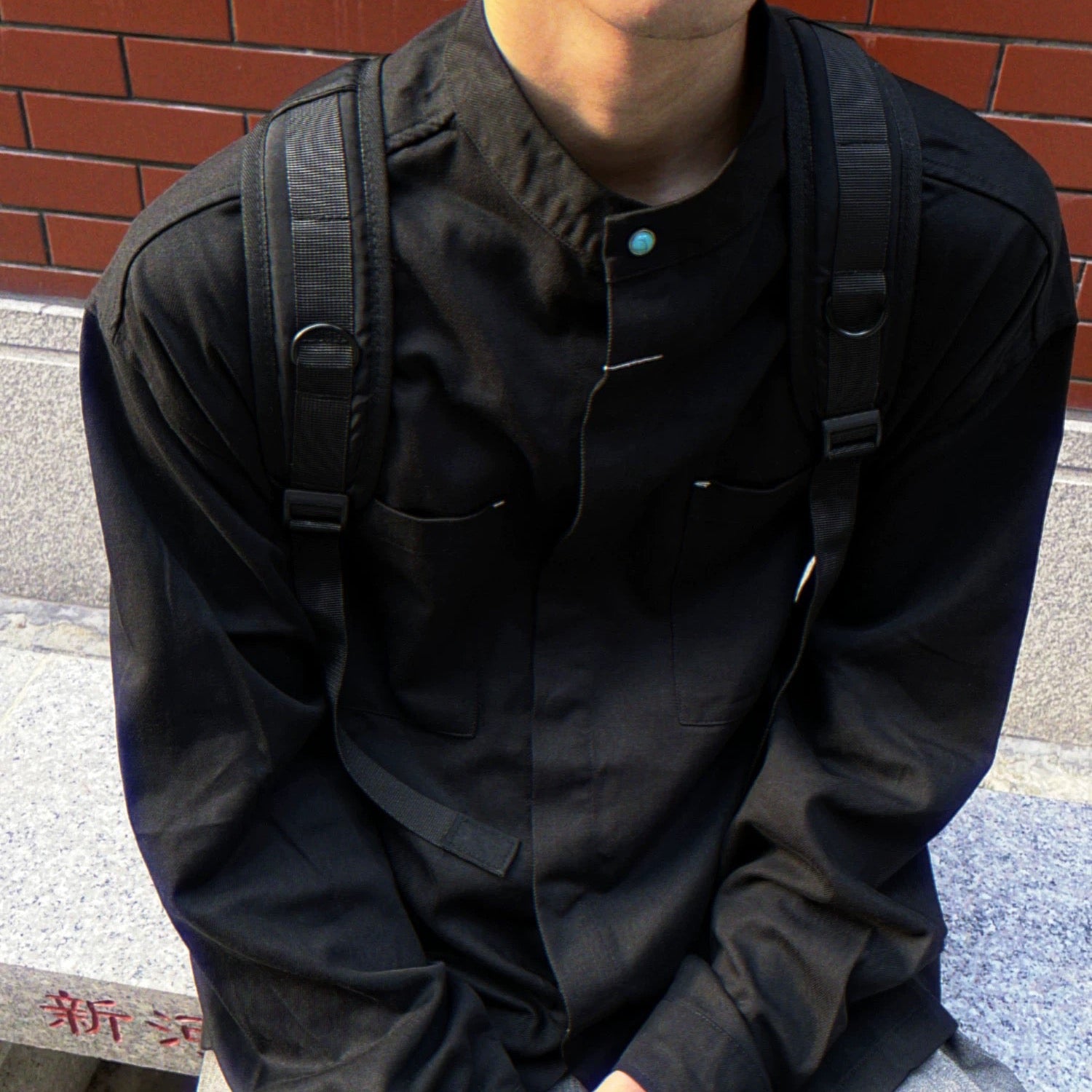 S0372 American Cargo Stand Collar Long Sleeve Shirt Available: Black | Beige | Brown