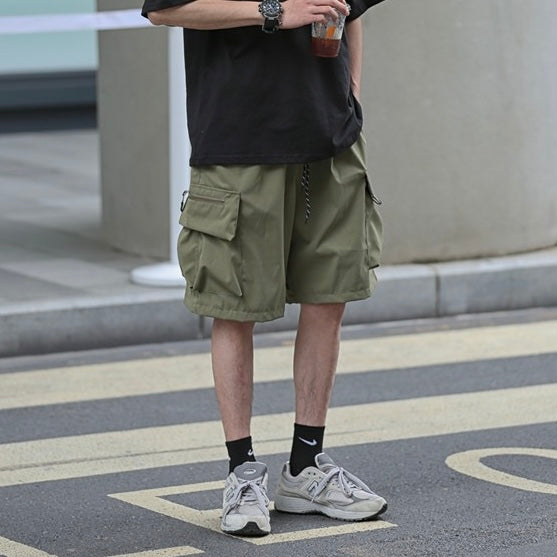 P0187 Japanese Style Functional Cargo Shorts Cityboy Loose Five-Quarter Pants